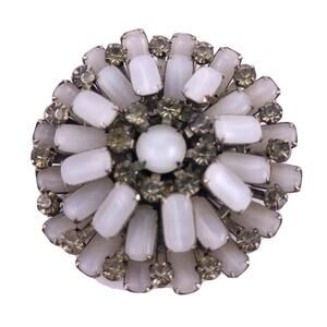 Vintage Moonglow Rhinestone Atomic Brooch 1950s Round Silver Tone Unsigned